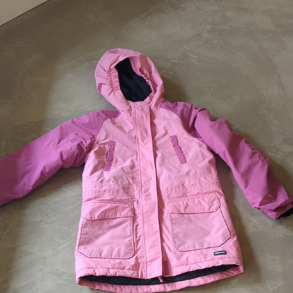Lands' End Pink Puffer Coat with Hood and Insulation